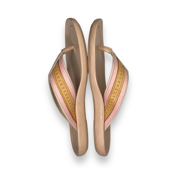Louis Vuitton Bastia Pink Canvas & Tan Leather Monogram Flat Thong Sandal 9.5 - Picture 2 of 8